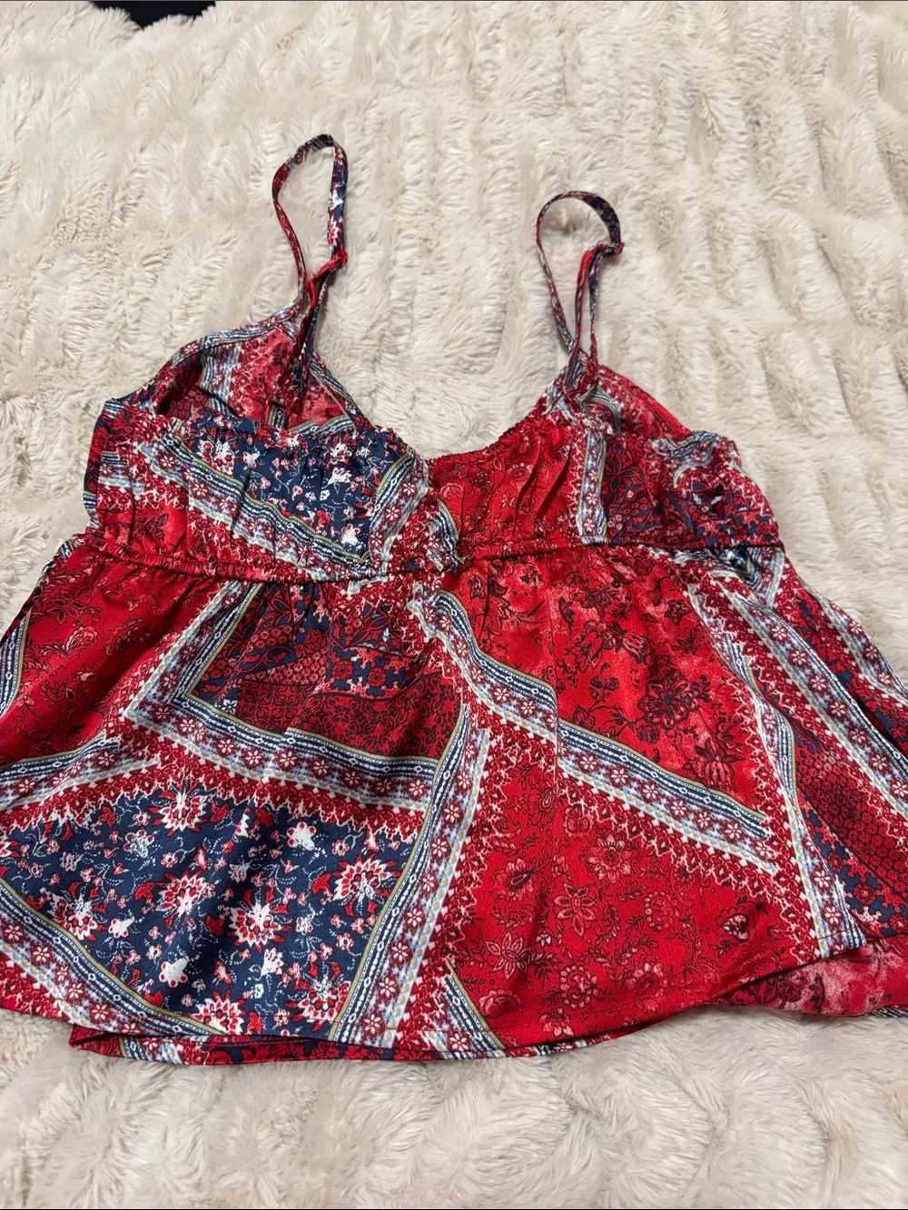 Red Paisley Tie-Front Spaghetti Strap Cami